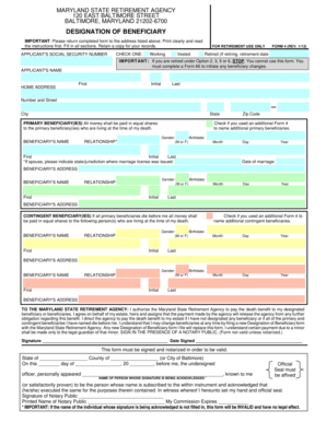 Maryland State Retirement Beneficiary Designation Form