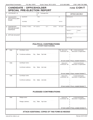 Texas Ethics Commission Special Pre-Election Report