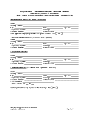 Maryland Level 1 Interconnection Request Application