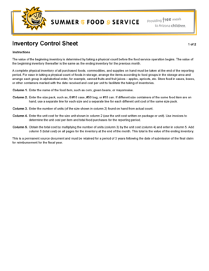 Inventory Control Sheet