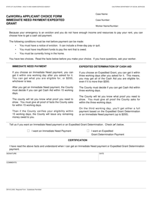 California CalWORKs Applicant Choice Form