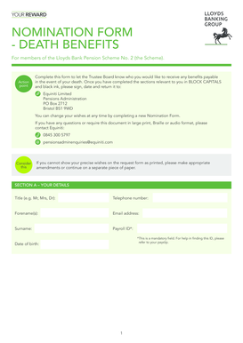 Lloyds Bank Pension Scheme Nomination Form