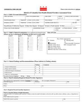 District of Columbia Oral Health Assessment Form