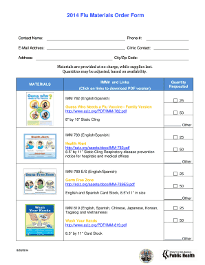 2014 Flu Materials Order Form
