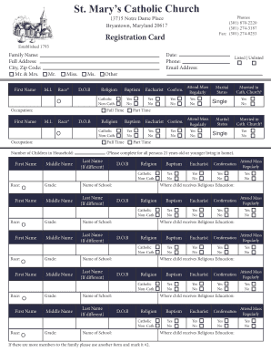 Catholic Church Registration Card