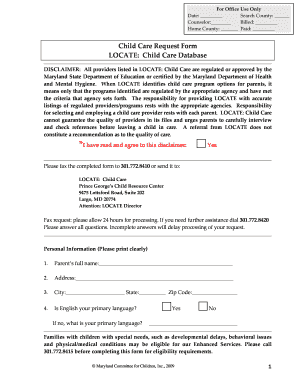 Child Care Request Form
