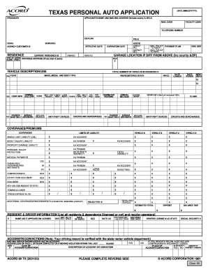 Texas Personal Auto Insurance Application
