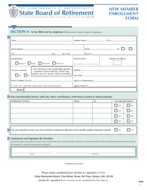 Massachusetts State Retirement System Enrollment Form