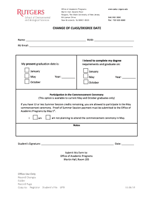 Change of Class/Degree Date Form