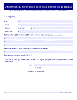 Attestation du propriétaire de mise à disposition de locaux