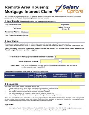 Remote Area Housing Mortgage Interest Claim