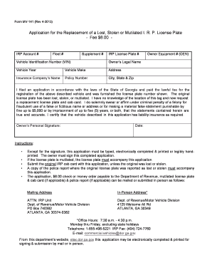 Georgia IRP License Plate Replacement Form
