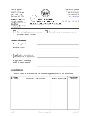 West Virginia Trademark Application Form