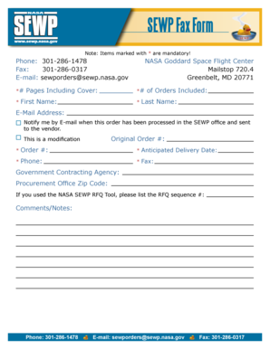 NASA SEWP Fax Order Form