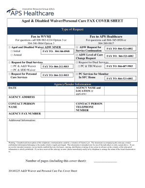 Aged & Disabled Waiver Personal Care Fax Cover Sheet