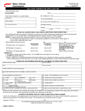 New Jersey Salvage Inspection Application