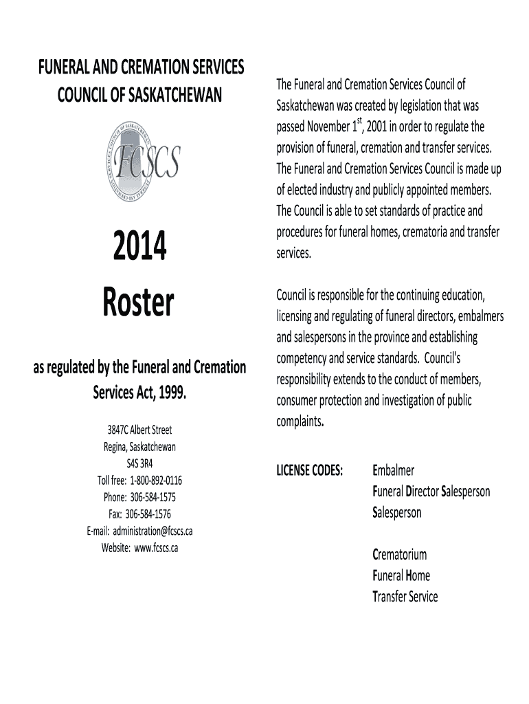 Fillable Online fcscs FUNERAL AND CREMATION SERVICES COUNCIL OF