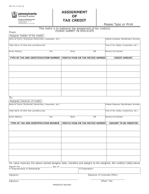 Pennsylvania Tax Credit Assignment Form