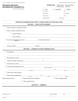 California Refugee Services Information Transmittal
