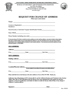 California Change of Address Request