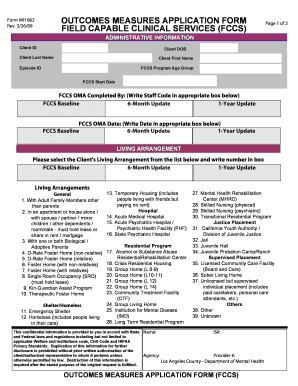 MH 662 Outcomes Measures Application Form