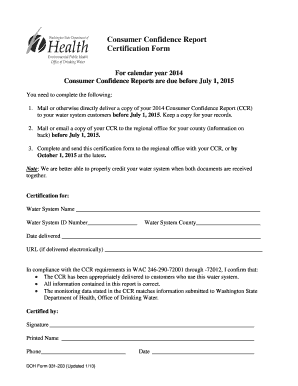 Washington Consumer Confidence Report Certification Form