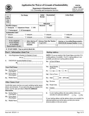 USCIS Form I-601 Waiver of Grounds of Inadmissibility