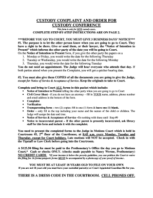 Custody Complaint and Order for Custody Conference