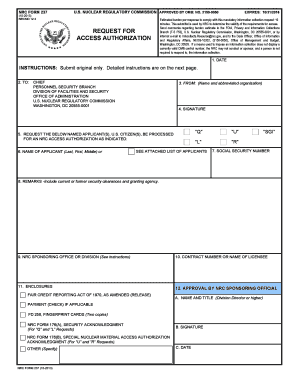 NRC Form 237 Request for Access Authorization