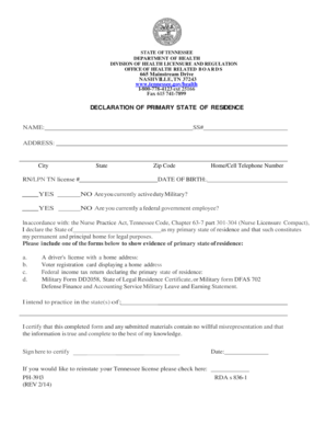 Tennessee Primary State of Residence Declaration
