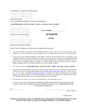 Arizona Civil Summons