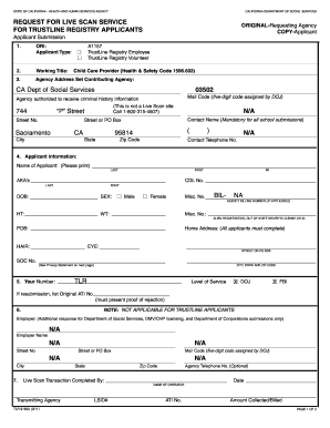 California TrustLine Live Scan Request Form