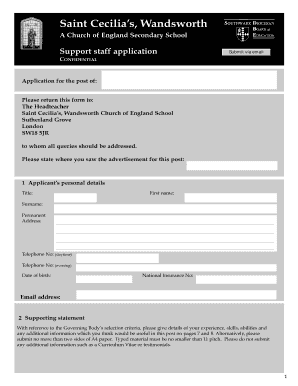 Support Staff Application Form