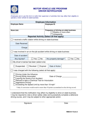 Motor Vehicle Use Program Driver Notification
