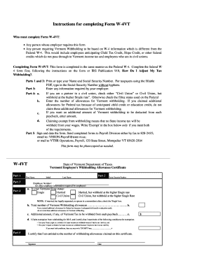 Vermont Employee's Withholding Allowance Certificate