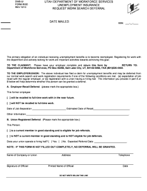 Utah Unemployment Insurance Work Search Deferral Form