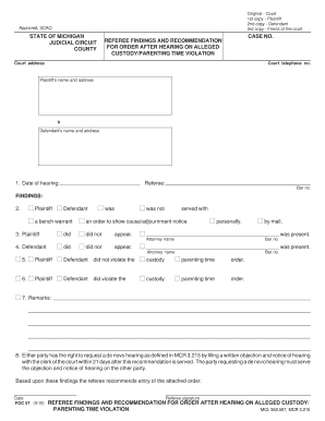 Referee Findings and Recommendation for Custody Violation
