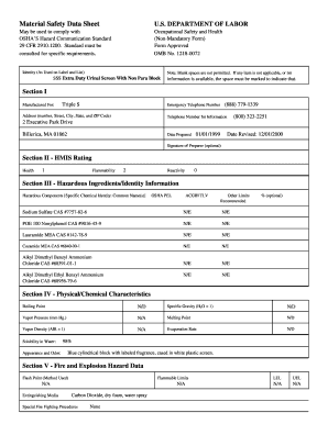 Material Safety Data Sheet