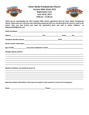 Vacation Bible School 2012 Registration Form June... - outerbankspresbyterian