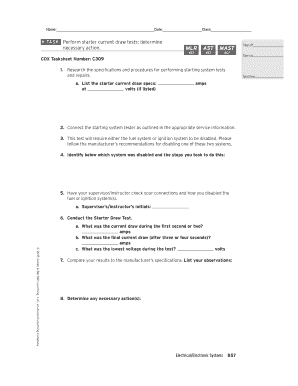 Starter Current Draw Test Tasksheet