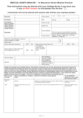 UK Medical Questionnaire