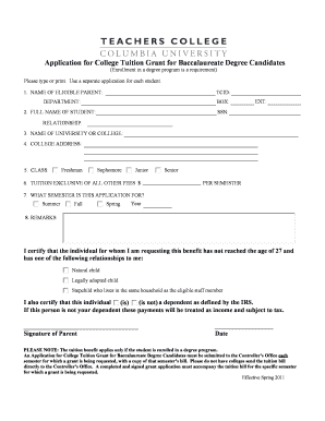 College Tuition Grant Application