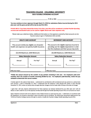 Teachers College Flexible Spending Account Form