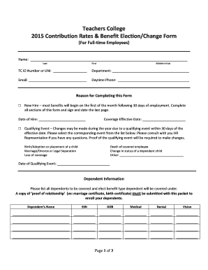 Teachers College Contribution Rates & Benefit Election Form