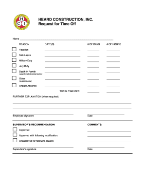 Request for Time Off Form