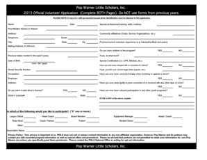 Pop Warner Volunteer Application