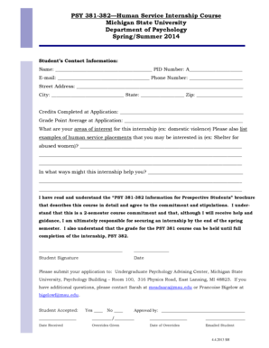 PSY 381-382Human Service Internship Course - psychology msu