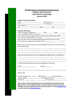 PSY 382: Business Psychology Internship Course Michigan State ... - psychology msu