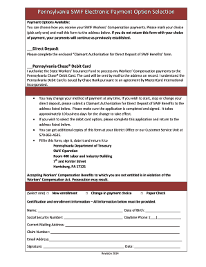 Pennsylvania SWIF Payment Option Selection Form