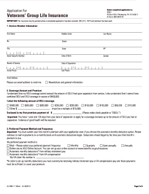 Veterans' Group Life Insurance Application